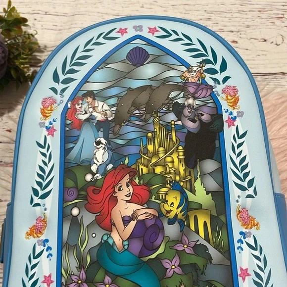 NWT Loungefly Little Mermaid Disney Stained Glass Mini Backpack - Picture 6 of 12